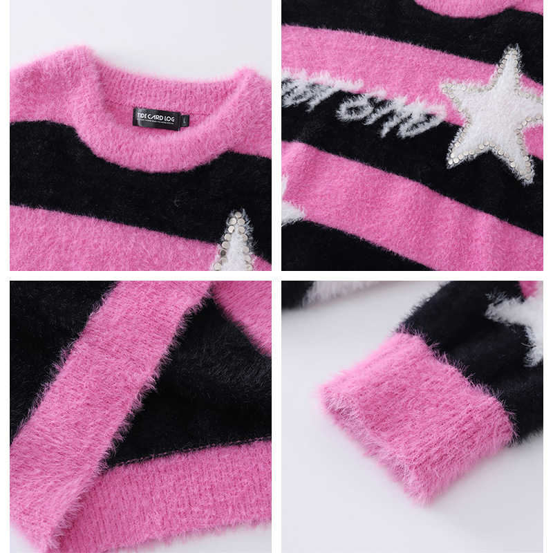 American-style Lazy Striped Rivet Sweater Detail