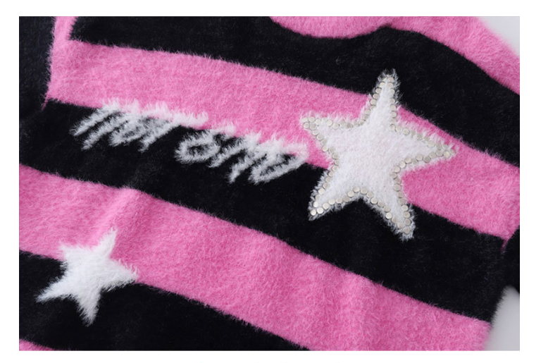 American-style Lazy Striped Rivet Sweater Pink