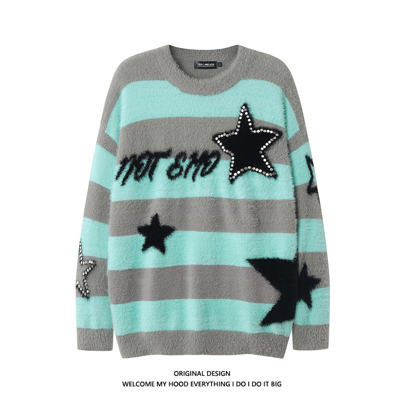 American-style Lazy Striped Rivet Sweater Lifestyle