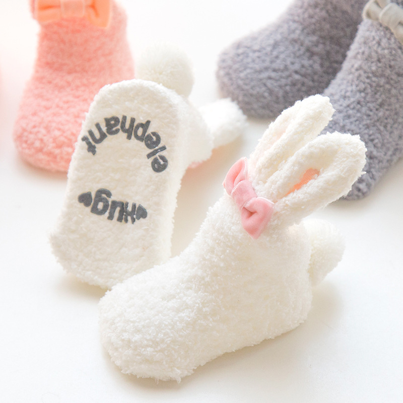 Coral Fleece Cute Little White Rabbit Girls In Tube Socks