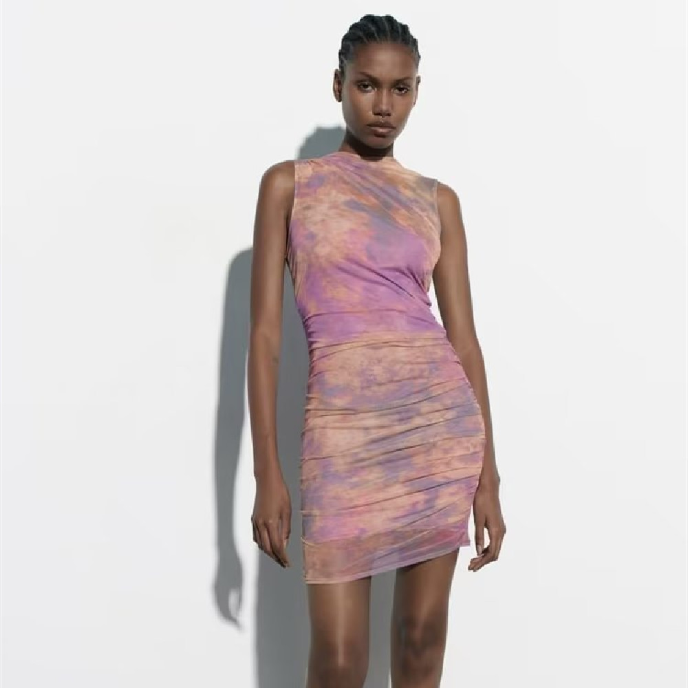 Women's Slim Fit Pleated Short Dress Image 4