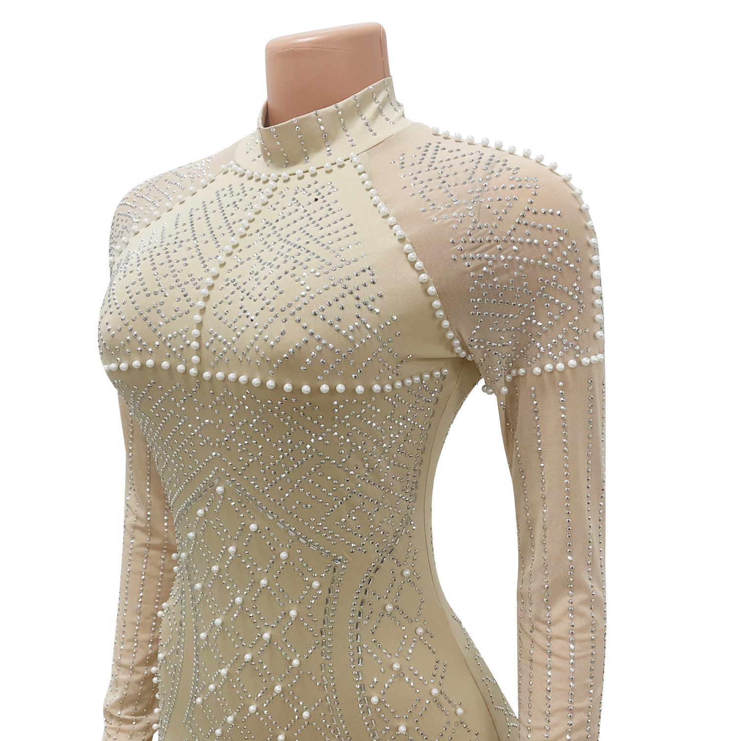 Long Sleeve Rhinestone Dress