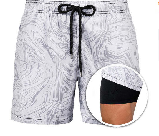 Men's Sports Print Double Layer Polyester Shorts