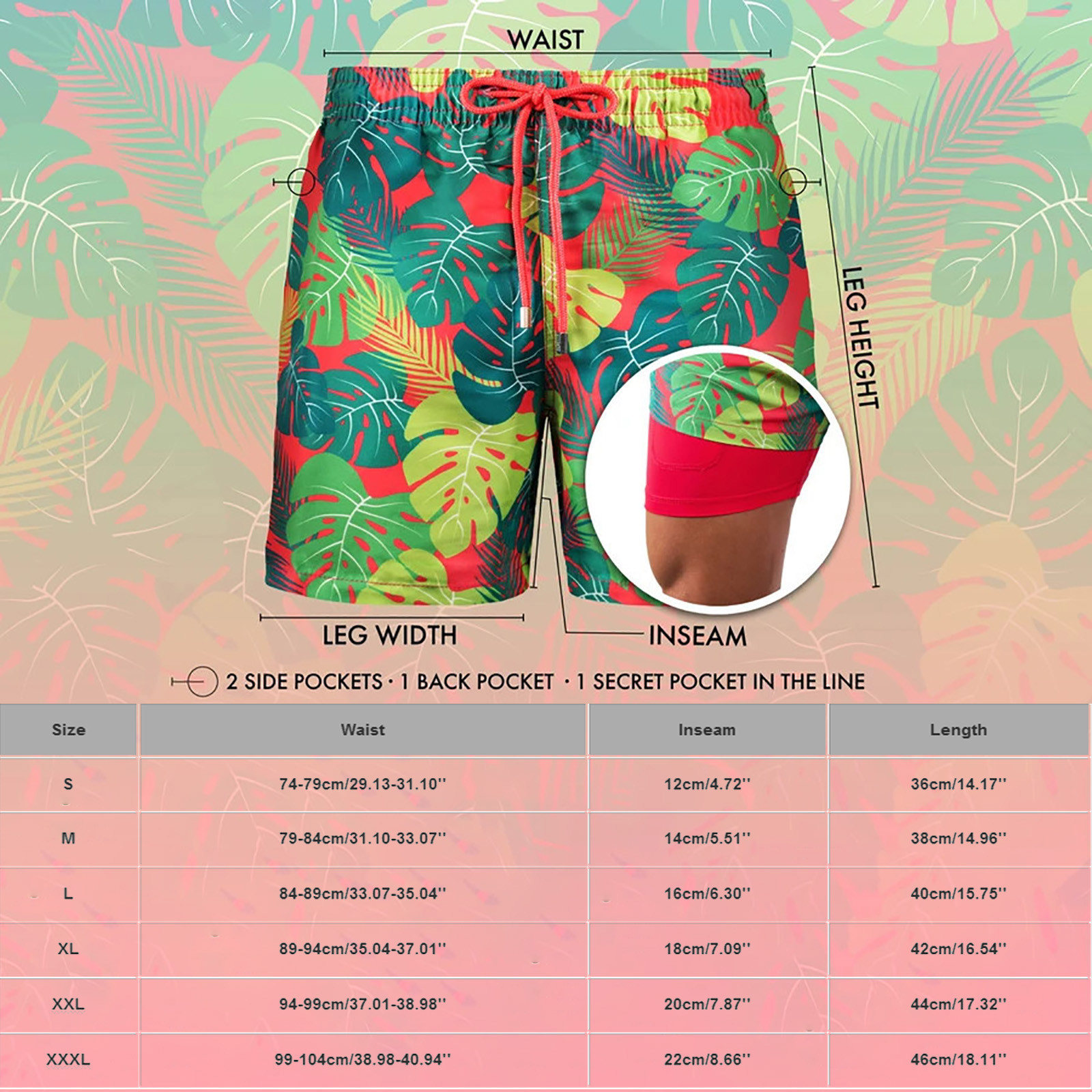 Men's Sports Print Double Layer Polyester Shorts
