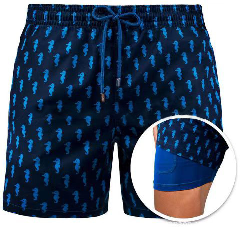 Men's Sports Print Double Layer Polyester Shorts