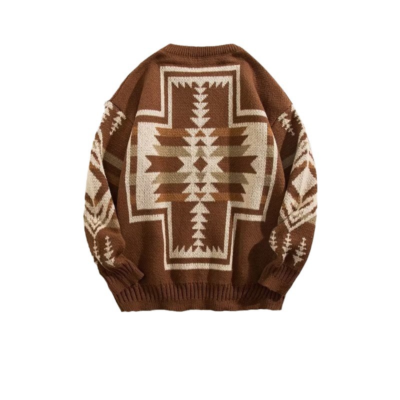 Men's Vintage Ethnic Style Round Neck Sweater Image 8