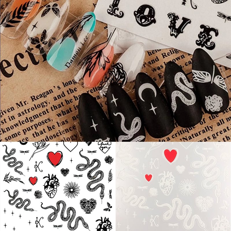 3D Snake Nail Sticker - Black