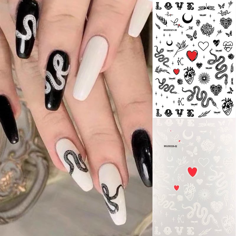 3D Snake Nail Sticker - White