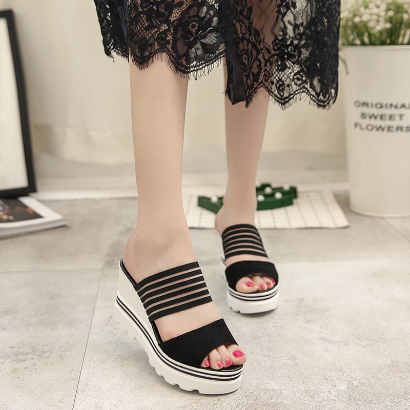 Black Wedge Sandals