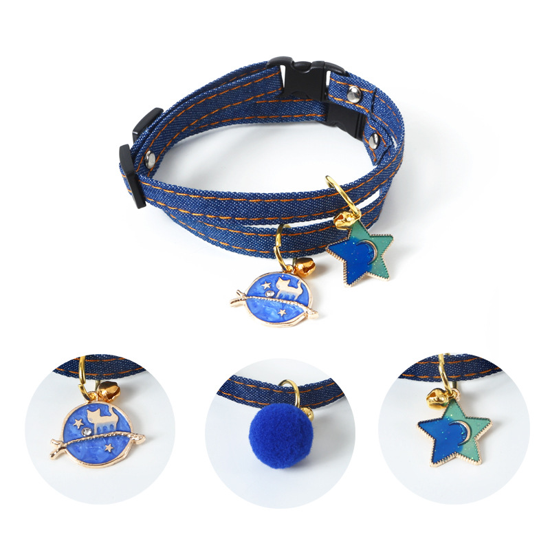 Pet denim collar with five-pointed star pendant
