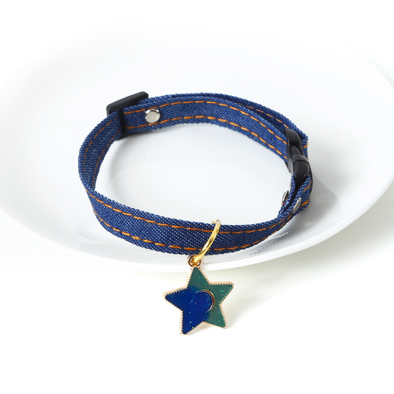 Pet wearing denim collar