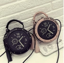 Personalized Small Clock Bag - Black
