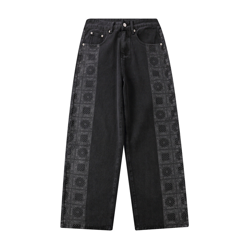 Cashew Flower Black Jeans - Light Blue