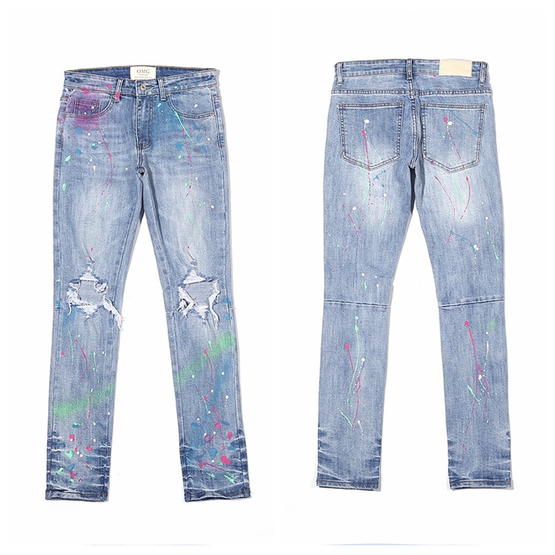 Jeans Rasgados Ajustados con Cremallera para Hombre