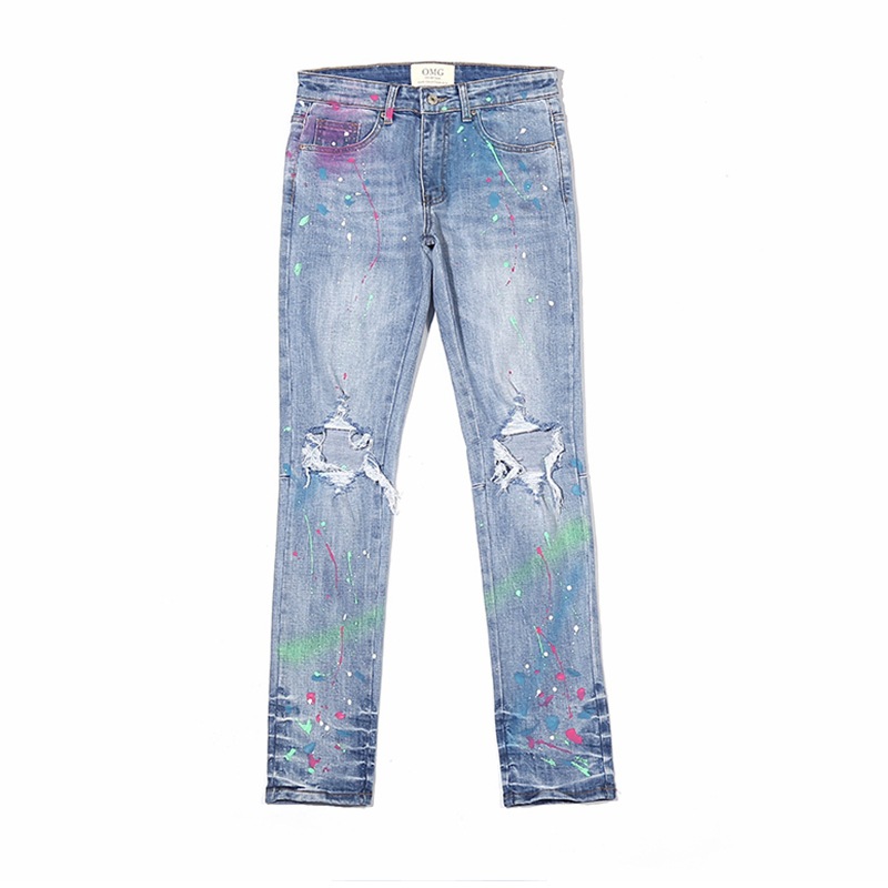 Jeans Rasgados Ajustados con Cremallera para Hombre
