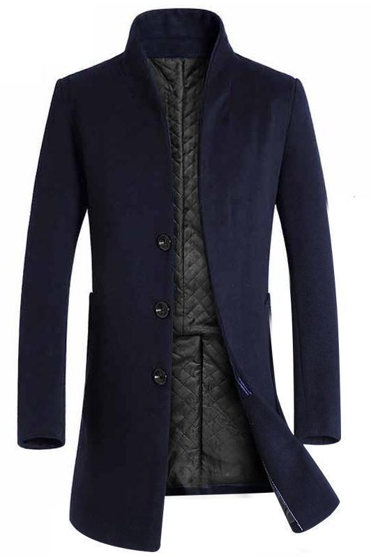 Men's Casual Woolen Coat - Black