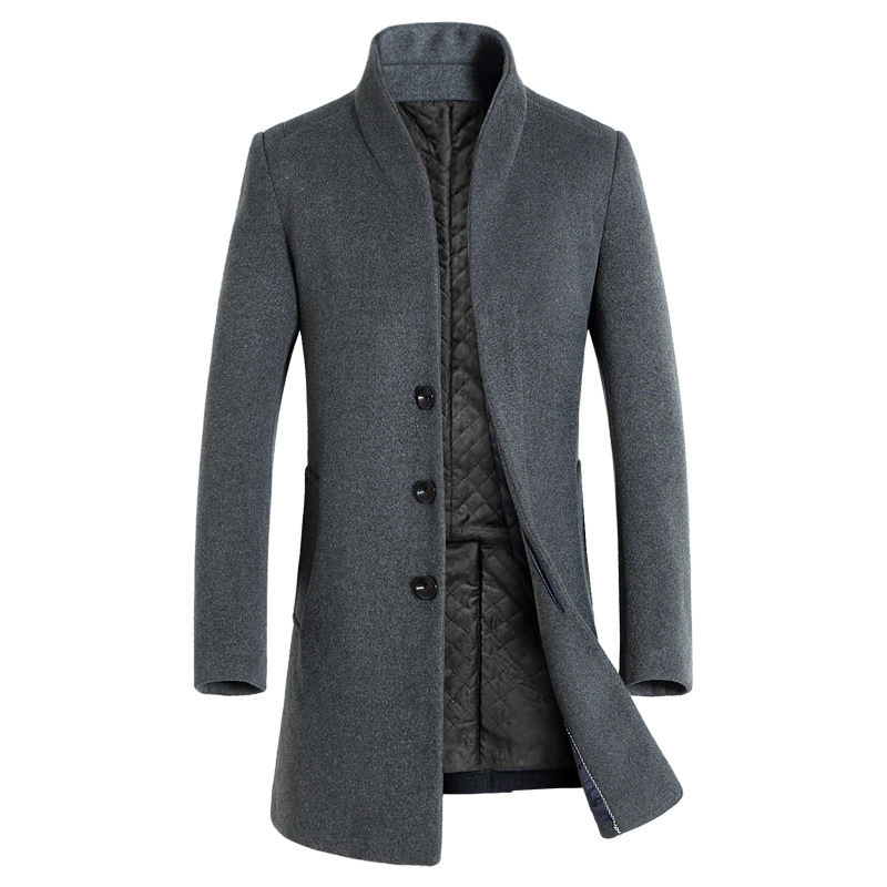 Men's Casual Woolen Coat - Front View