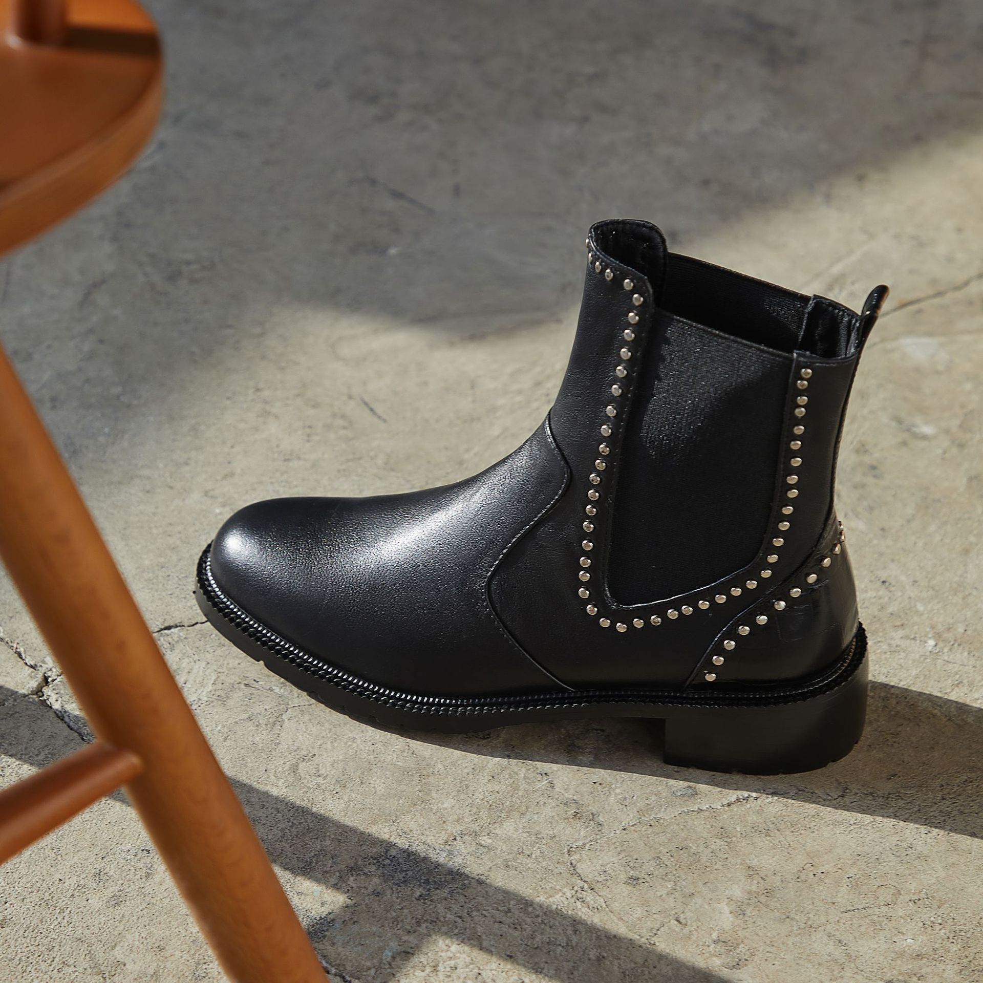 Chunky Heel Studded Martin Boots Back View