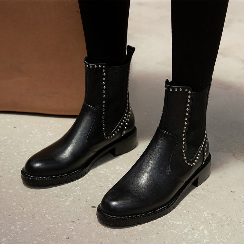 Chunky Heel Studded Martin Boots Side View