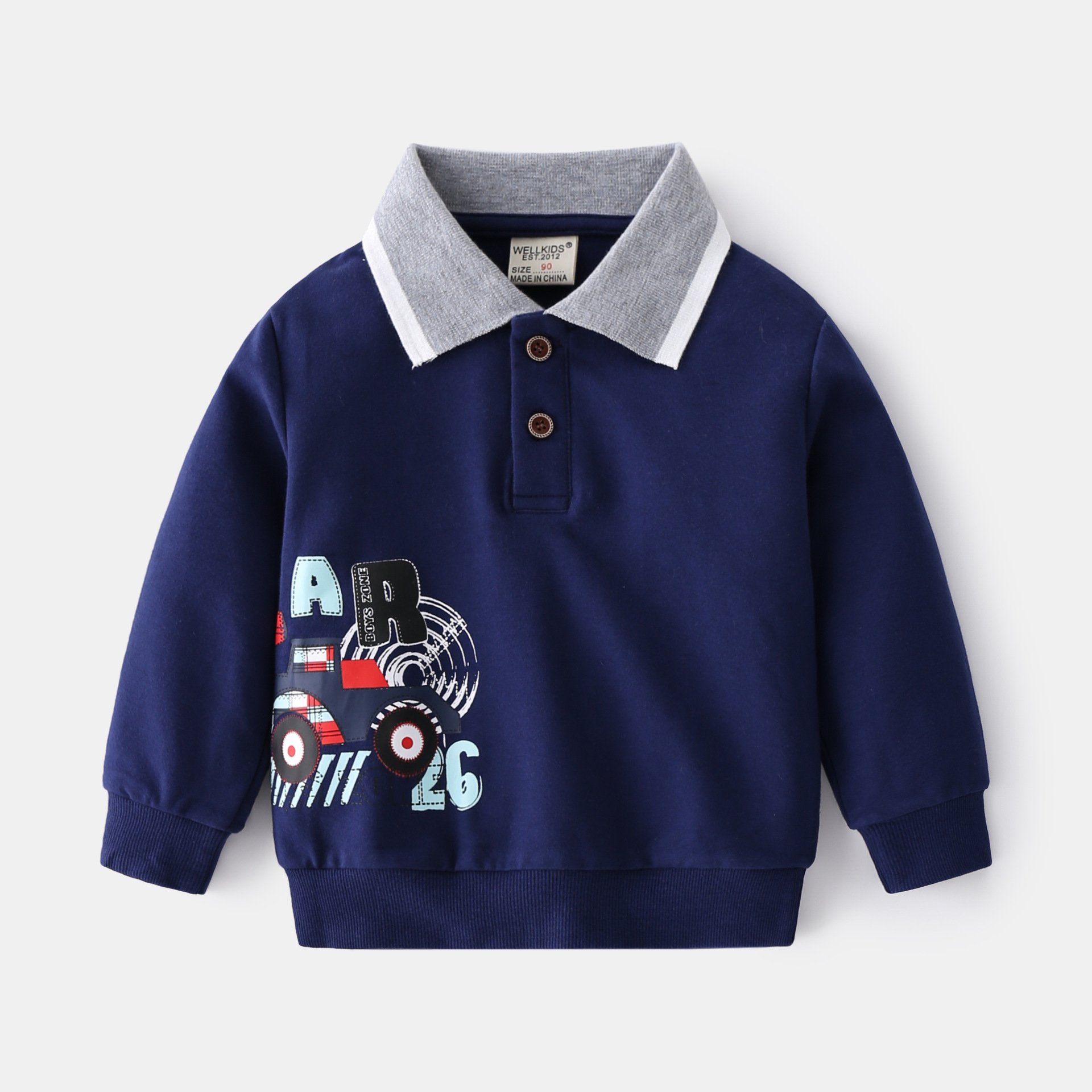 Boys Lapel Sweater in Navy