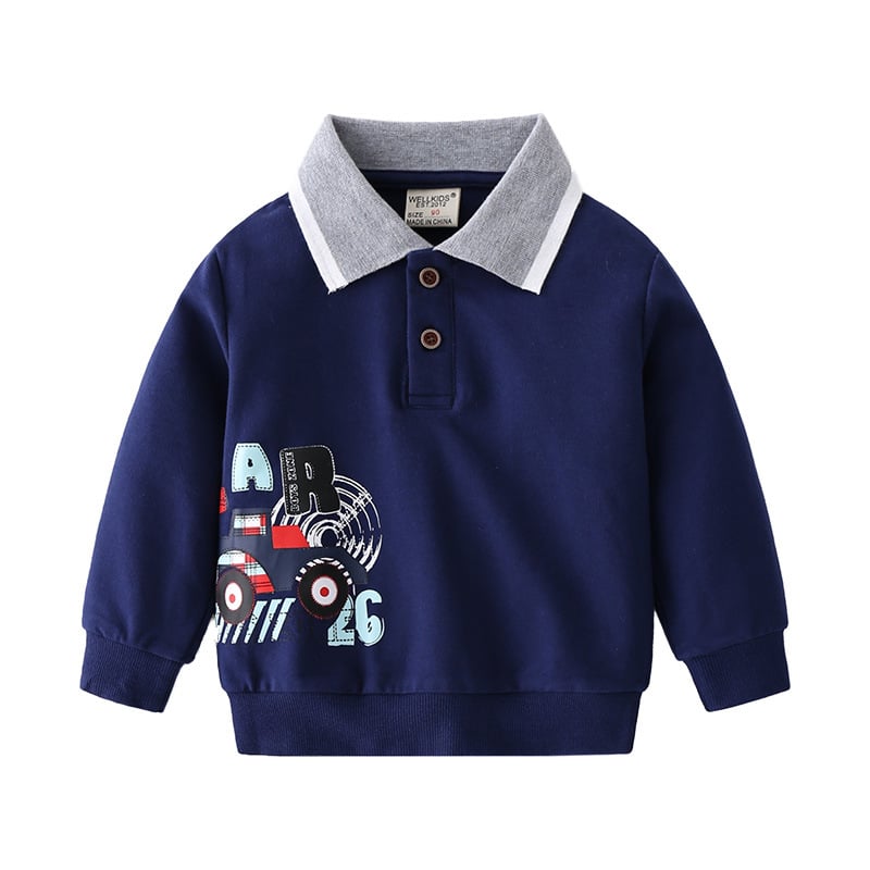 Cute Cartoon Print Boys Lapel Sweater