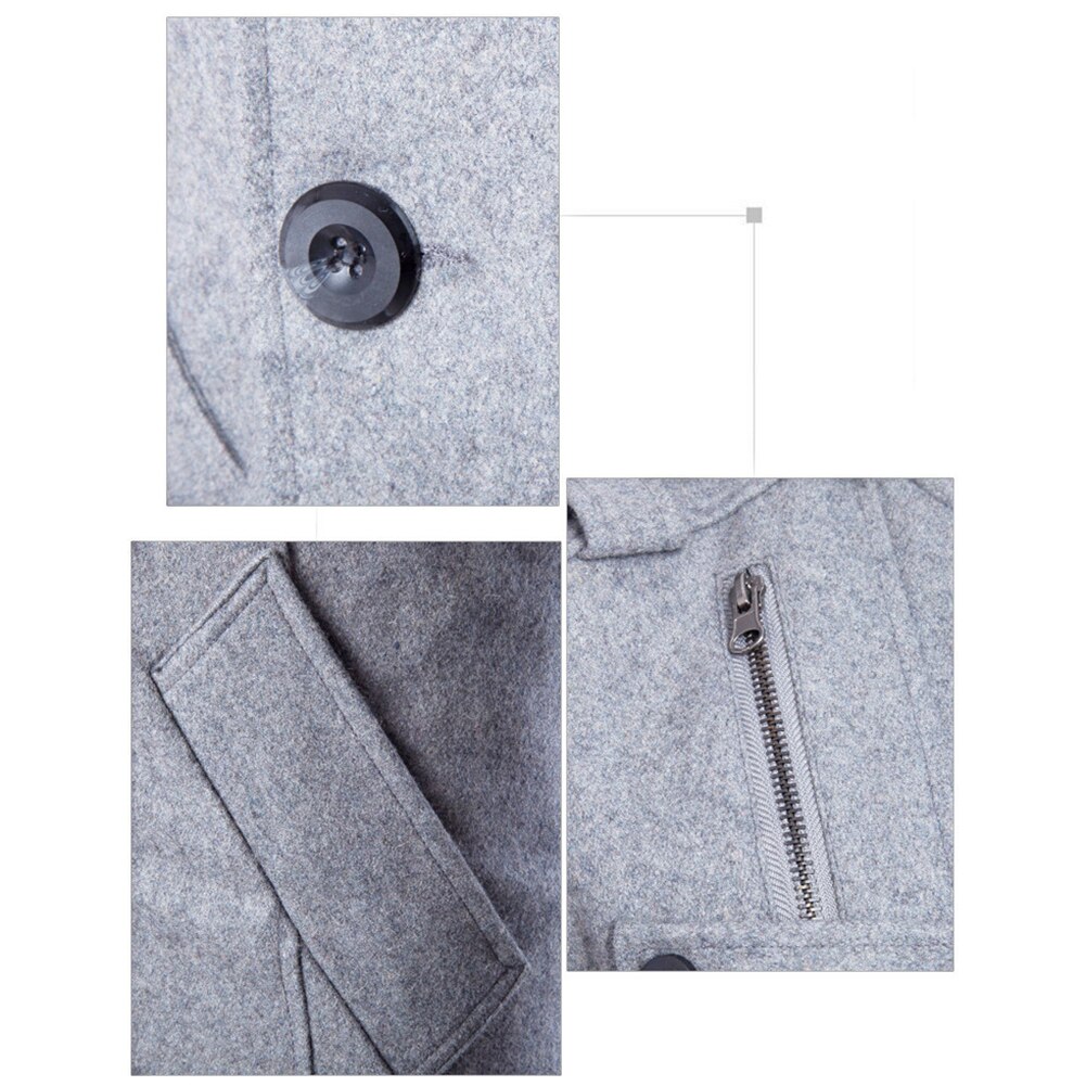 Men's Stand Collar Long Sleeve Wool Trench Coat Image 3
