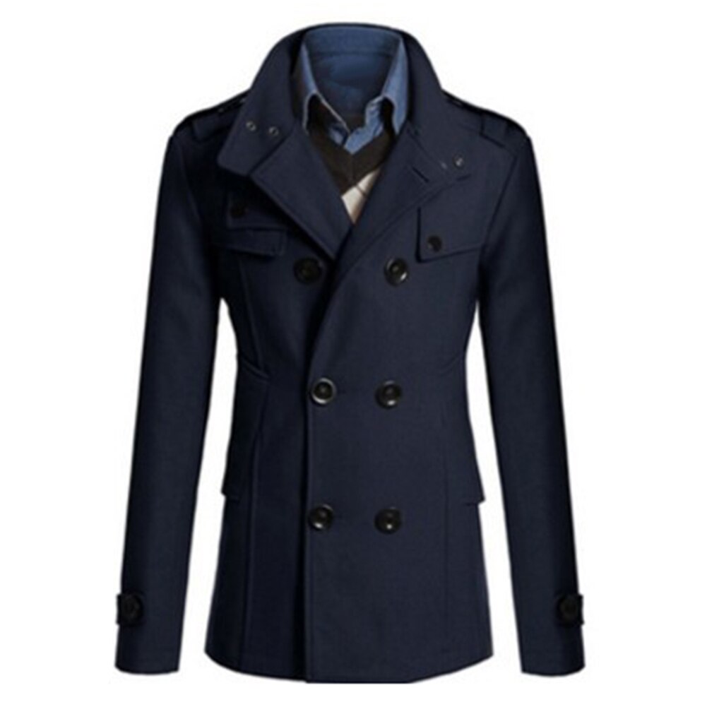 Men's Stand Collar Long Sleeve Wool Trench Coat Image 6