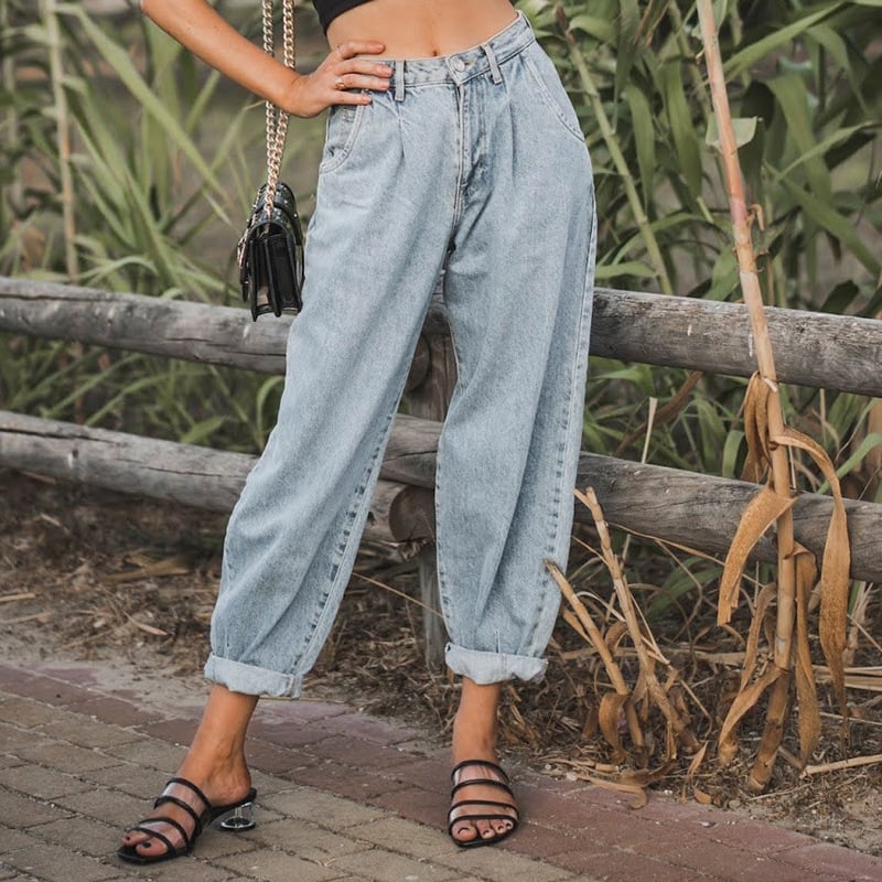 Women's Loose High Waist Denim Trousers