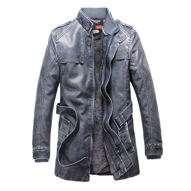 Men's Leather Trench Coat Image 6