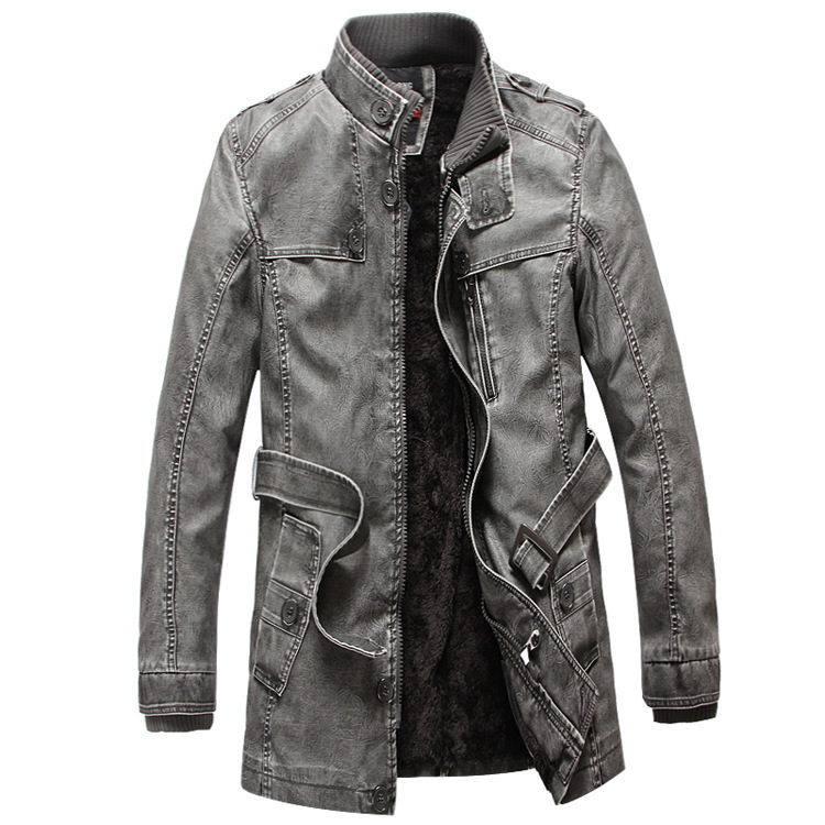 Men's Leather Trench Coat Image 5